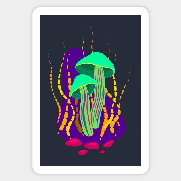 Green fluorescent mushrooms Sticker by Gerchek